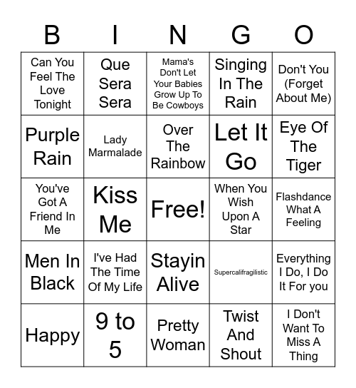 Kellye - Legal Movie Music Bingo Card