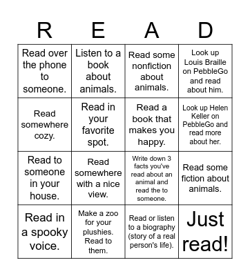 Reading Bingo - 9 Bingo Card