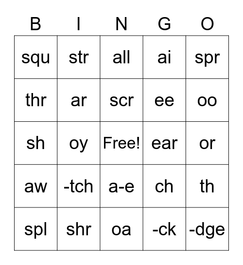 2nd Grade Phonics Review L120-125 Bingo Card