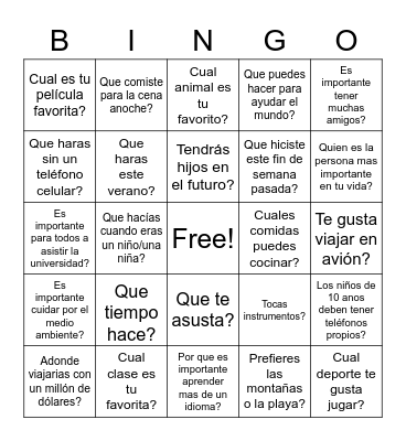 Spanish Conversation Bingo Card
