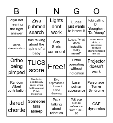 Spine Conference Bingo Card