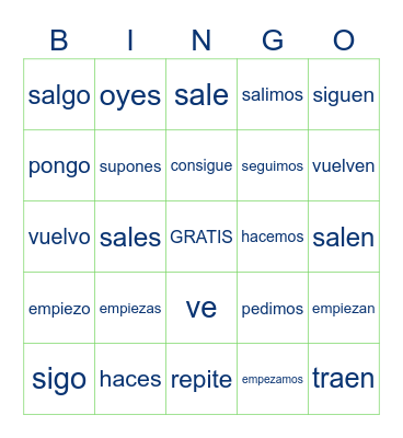 Español 1: 4.4 Bingo Card