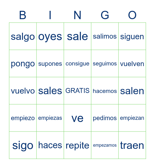 Español 1: 4.4 Bingo Card