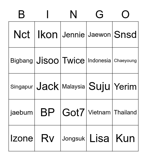 Jisoo Bingo Card