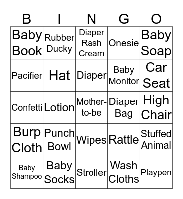Baby Shower Bingo!! Bingo Card