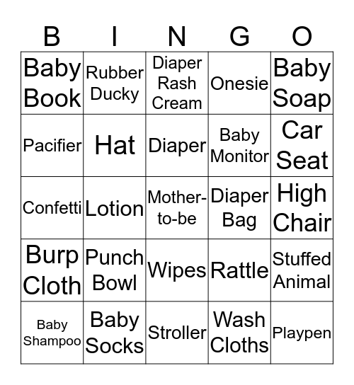 Baby Shower Bingo!! Bingo Card