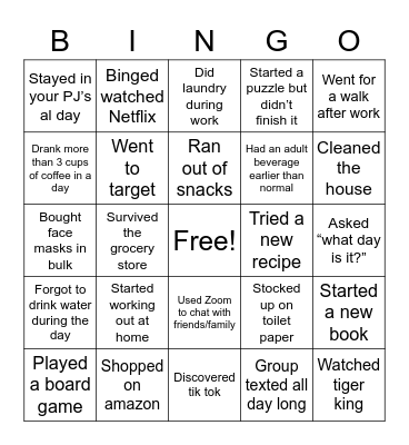 Quarantine Bingo Card
