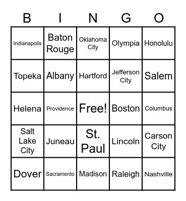 State Capitols Bingo Card