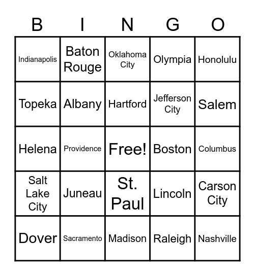 State Capitols Bingo Card