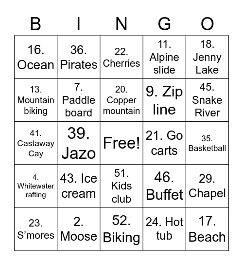 Pedersen Family Game Night Bingo Card