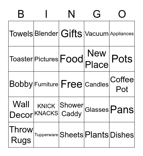 Bobby's Housewarming Bingo Card