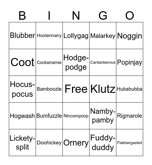 Funny Words Bingo Card