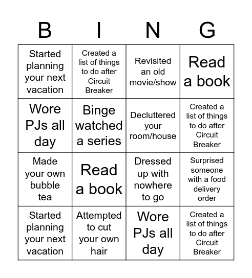 Circuit Breaker Bingo Card