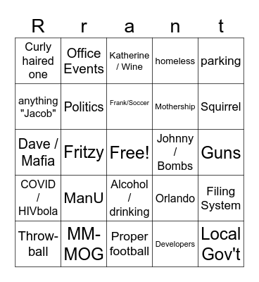 Rob Rant Bingo Card