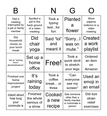 Remote Work Bingo Card