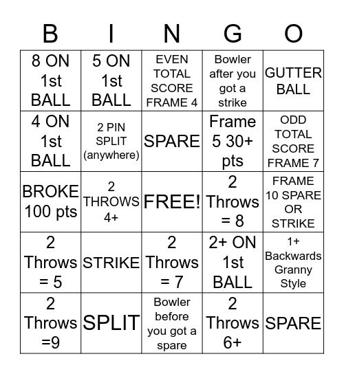 SCOTT & LORI BINGO BOWL Bingo Card