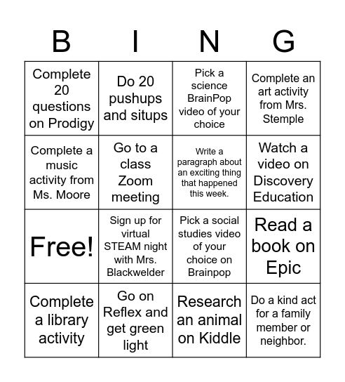 ELearning Bingo Card