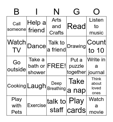 Coping Skill Bingo Card