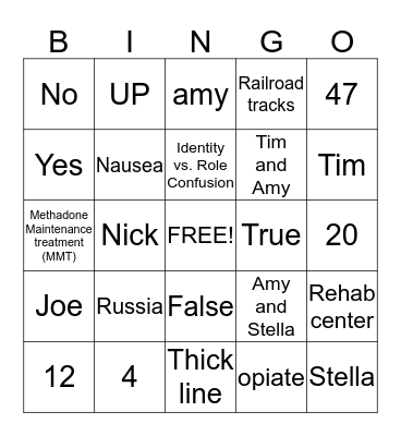 Miller Family Bingo Card