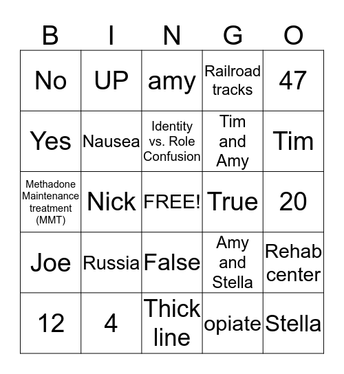 Miller Family Bingo Card