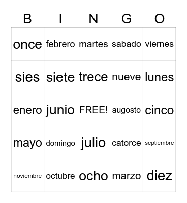 Spanish Bingo Card