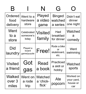 ST Weekend Bingo Card