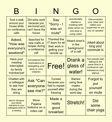 Remote Work Bingo Card