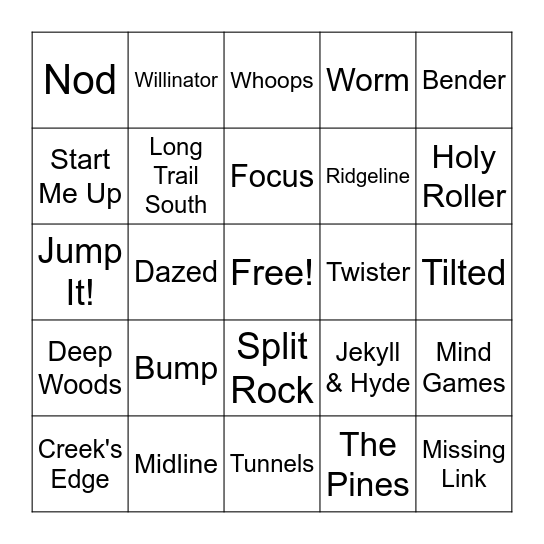 Eau Claire Youth Cycling Trail Bingo Card
