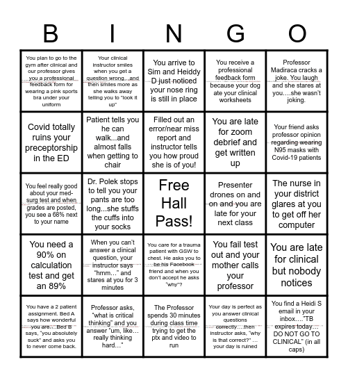 UD SENIOR STUDENT NURSE Bingo Card