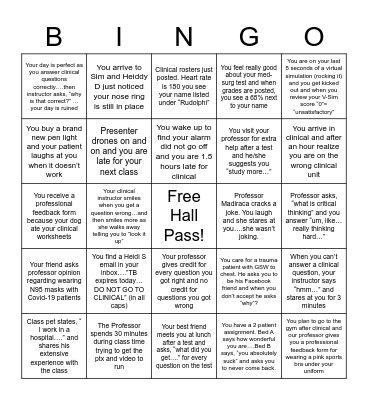 UD SENIOR STUDENT NURSE Bingo Card