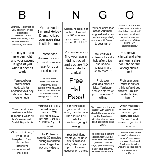 UD SENIOR STUDENT NURSE Bingo Card