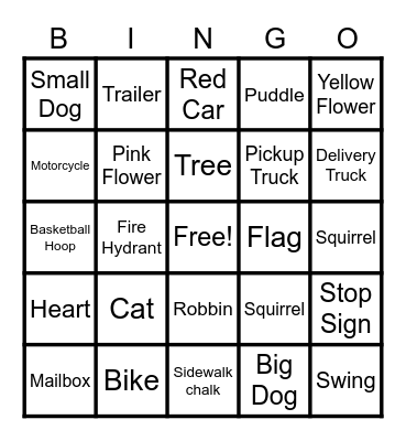 Neighborhood Walk Bingo Card