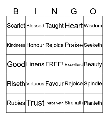 Proverbs 31 Bingo Card