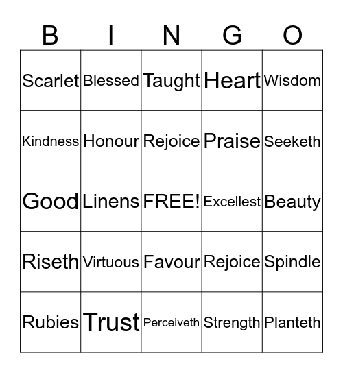 Proverbs 31 Bingo Card