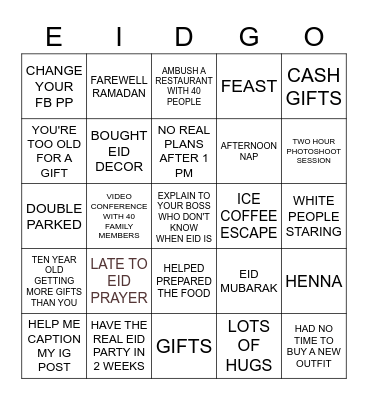 EID BINGO Card
