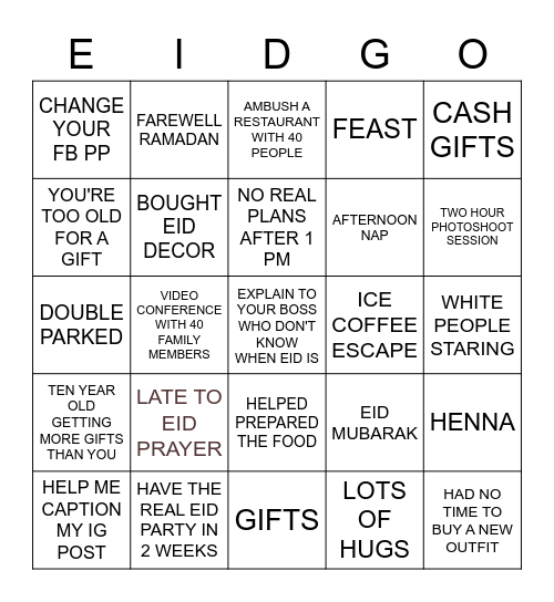 EID BINGO Card