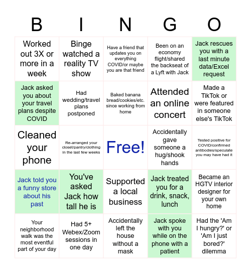 Corona Time/Jack Attack Bingo Card