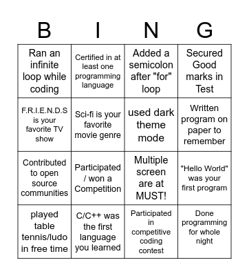 Untitled Bingo Card