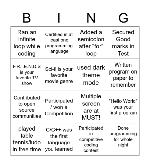 Untitled Bingo Card