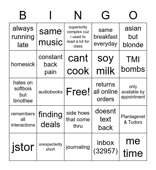 alicia Bingo Card