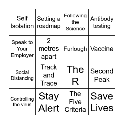UK Coronavirus Daily Update Bingo Card