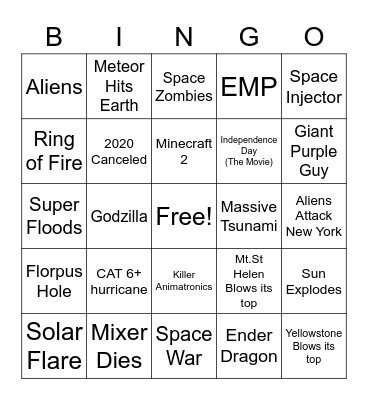 2020 Apocalypse Bingo Card