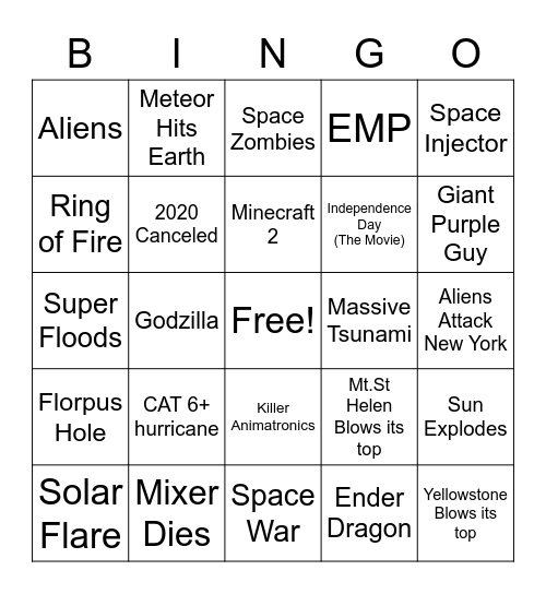 2020 Apocalypse Bingo Card