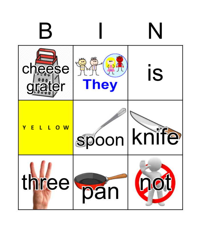 Kitchen Items Bingo Card