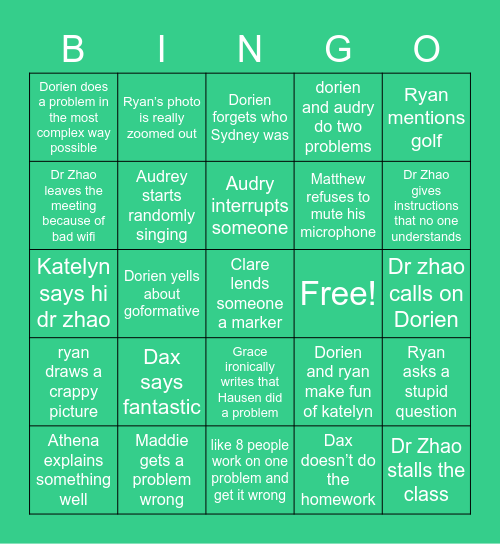 Math Bingo Card