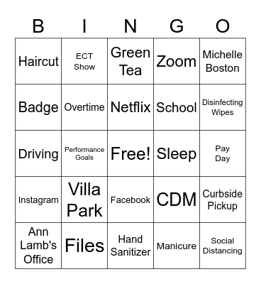 LOCKDOWN Bingo Card