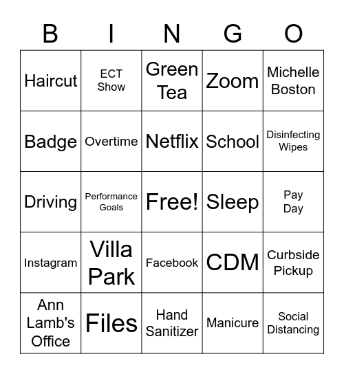 LOCKDOWN Bingo Card