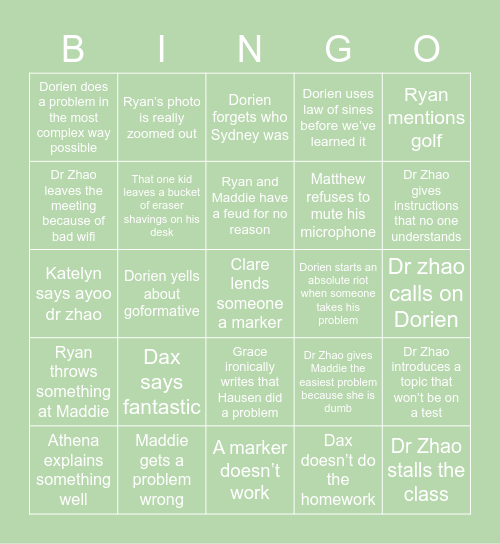 Math Bingo Card