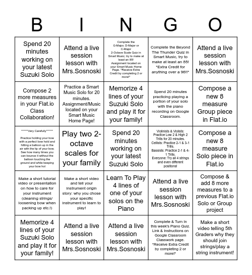 6th Gr. Orchestra STRINGO May 18-22 Bingo Card