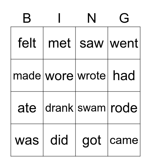 Irregular verbs - V Primary Bingo Card